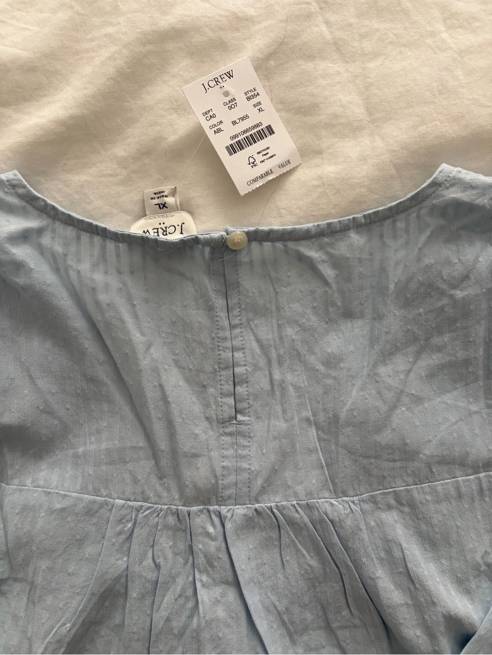 J. Crew Coastal Grandma Light Blue Cotton Lace Inset Peasant Long Sleeve Blouse - Picture 11 of 13